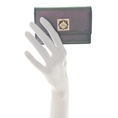 Christian Dior Grained Calfskin Turn Me Envelope Gusseted Card Holder Metallic Fluorescent Blue 2 of 8