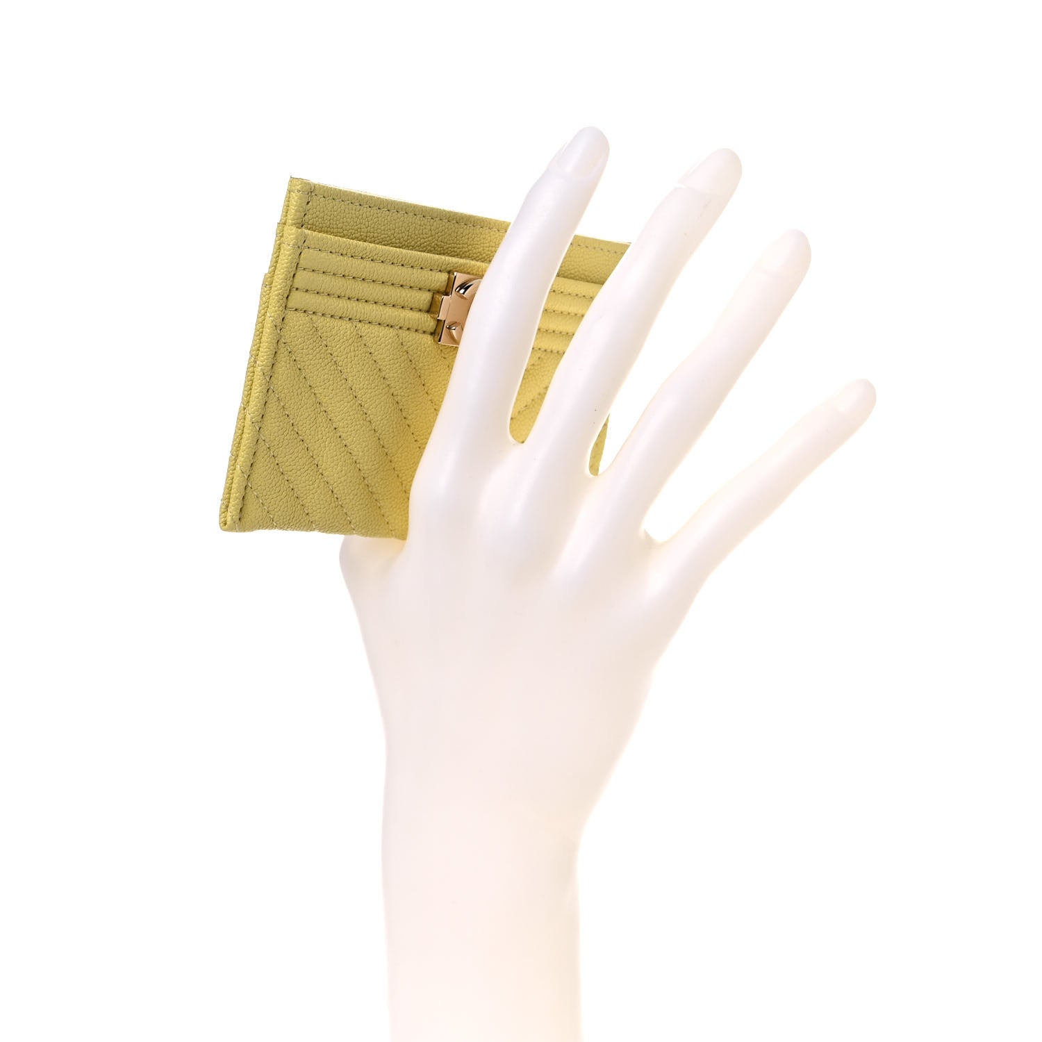 Chanel Caviar Chevron Quilted Boy Card Holder Yellow 2 of 8