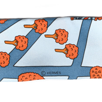 Hermes Silk Les Nouveaux Amoureux de Paris Twilly Ciel Blue Jean Orange 3 of 4