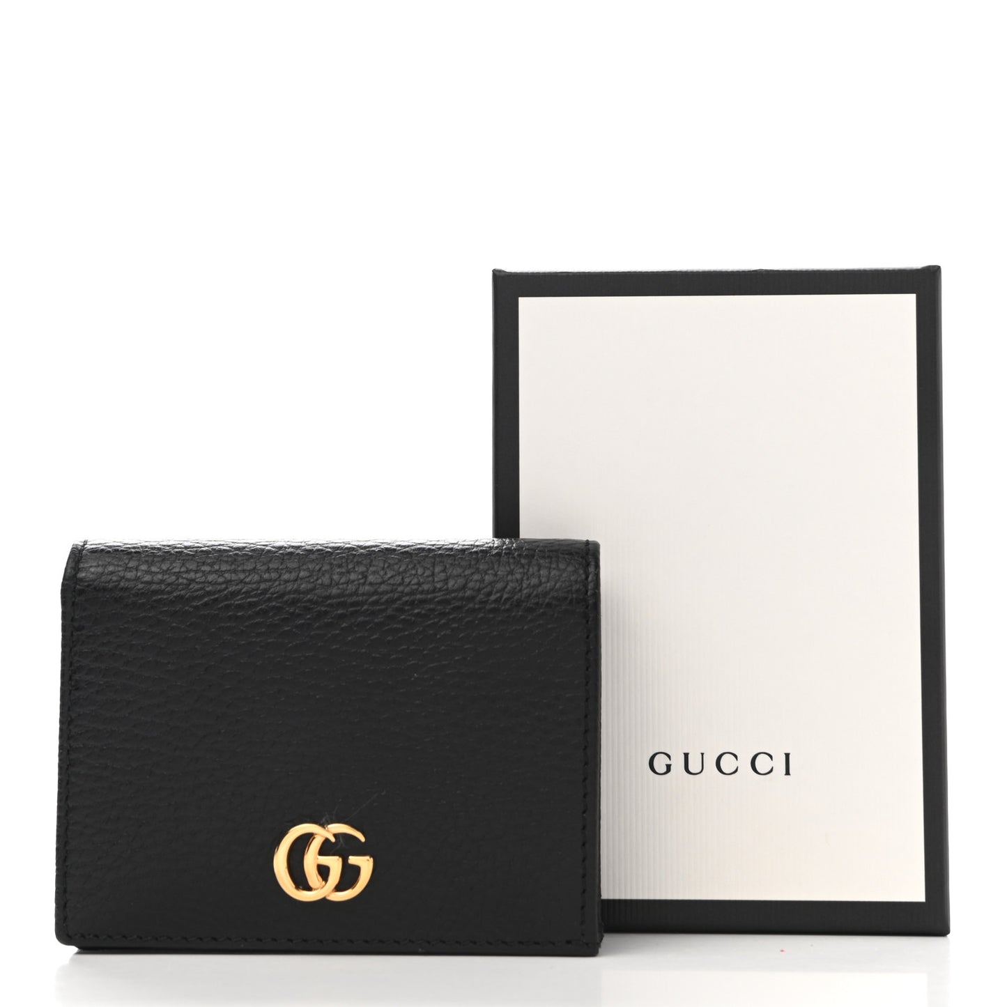 Pebbled Calfskin GG Marmont Card Case Black
