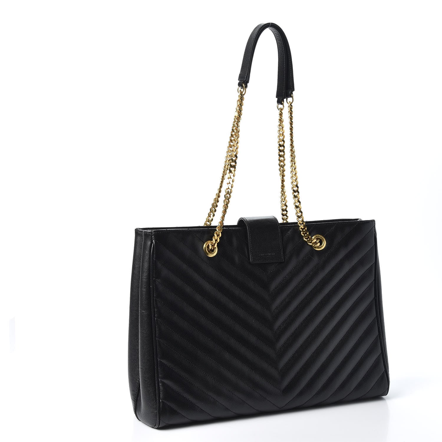 Saint Laurent Grain De Poudre Matelasse Chevron Monogram Shopping Bag Black 2 of 10