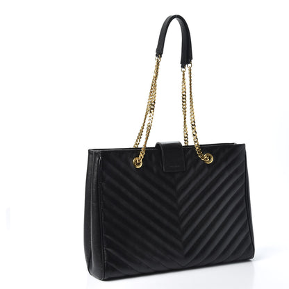 Saint Laurent Grain De Poudre Matelasse Chevron Monogram Shopping Bag Black 2 of 10