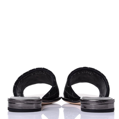 Chanel Pearl Embroidery Flat Sandals 36 Black 6 of 11