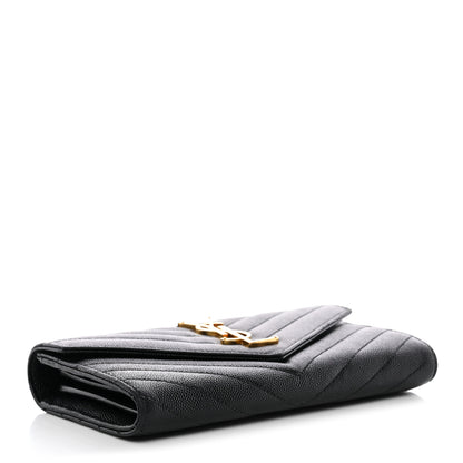 Saint Laurent Grain De Poudre Matelasse Chevron Monogram Flap Wallet Black 4 of 9