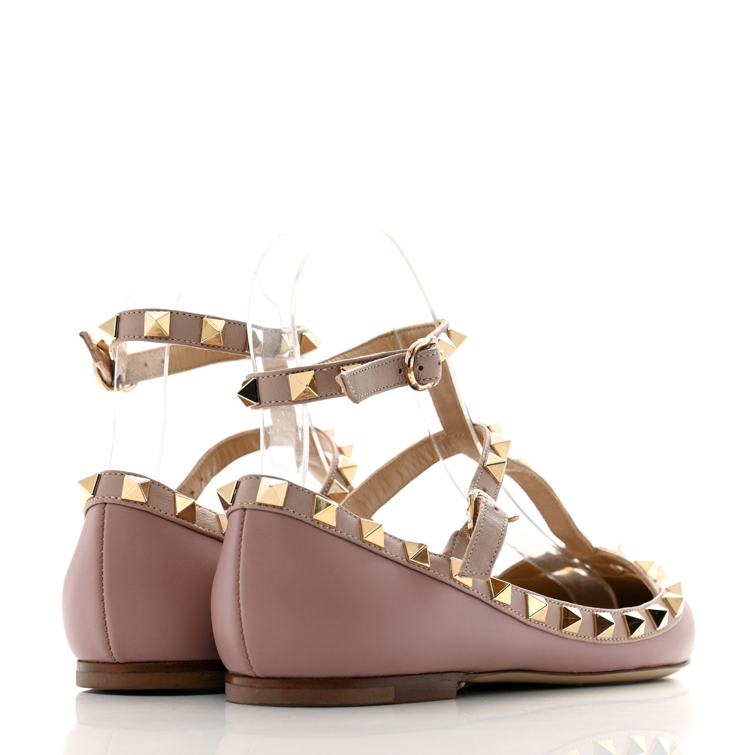Valentino Garavani Calfskin Nappa Rockstud Cage Ballerina Flats 35 Grey Pink Poudre 5 of 12