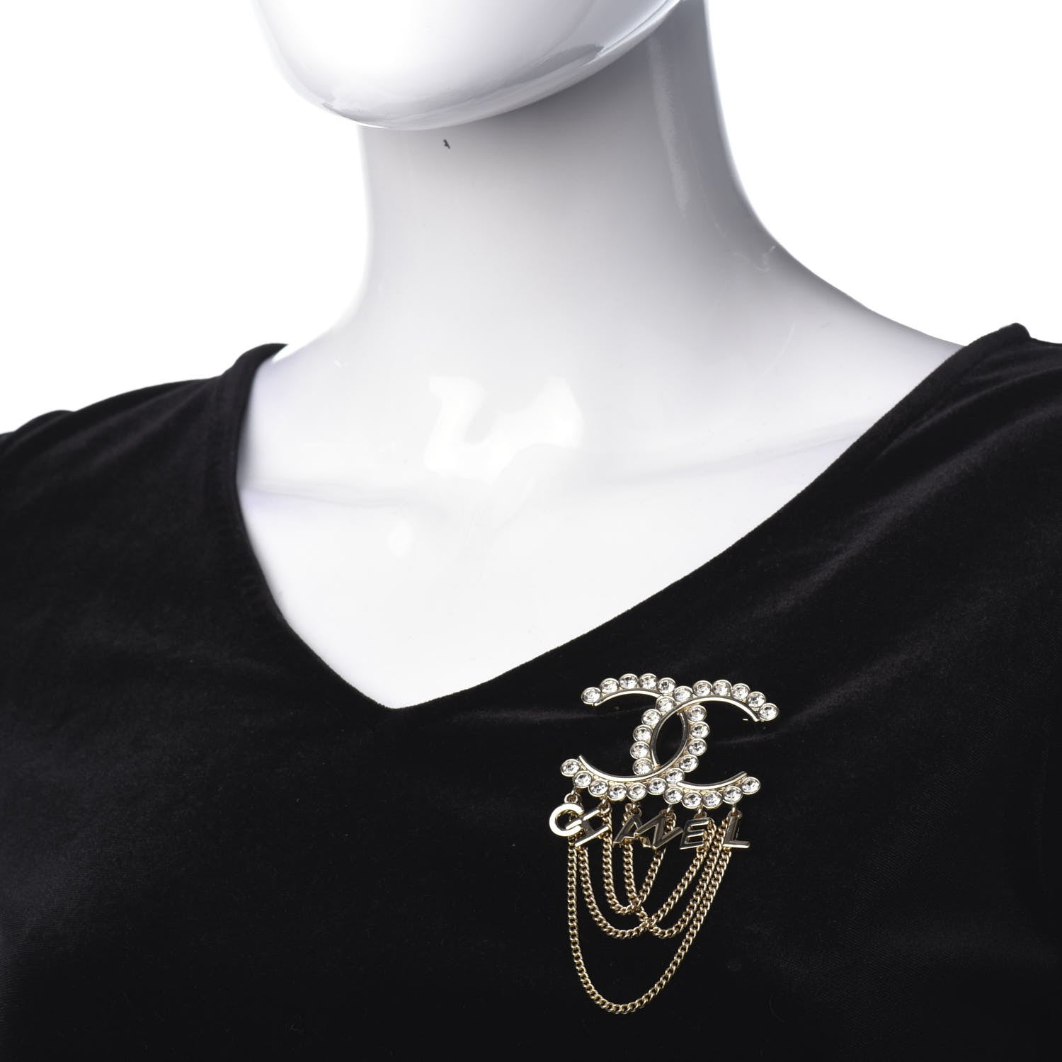 Chanel Metal Crystal Bow-tiful CC Chain Brooch Gold 2 of 4