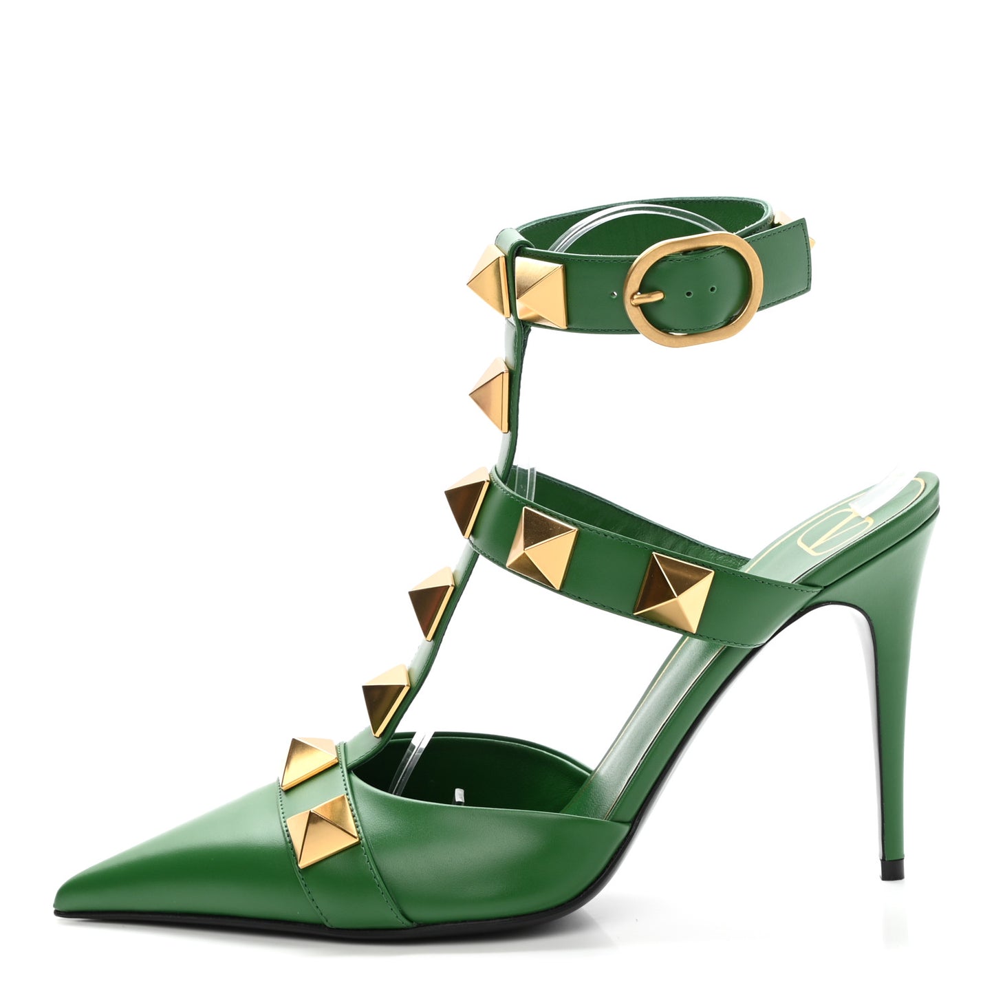 Calfskin Roman Stud Ankle Strap 100mm Pumps 40 Brilliant Green
