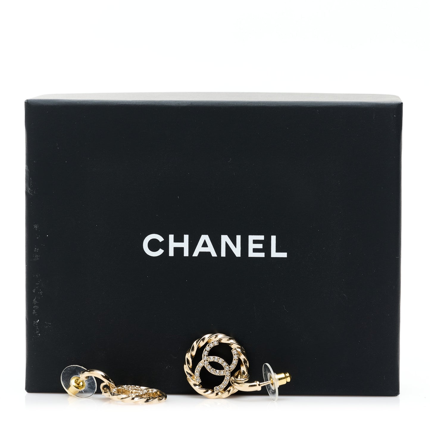 Twist Crystal CC Drop Earrings Gold