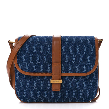 Saint Laurent Suede All-Over Monogram Small Le Monogramme Satchel Denim 1 of 10