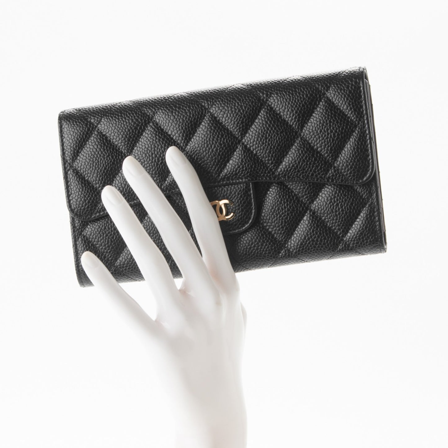 Caviar Quilted Large Flap Wallet Black