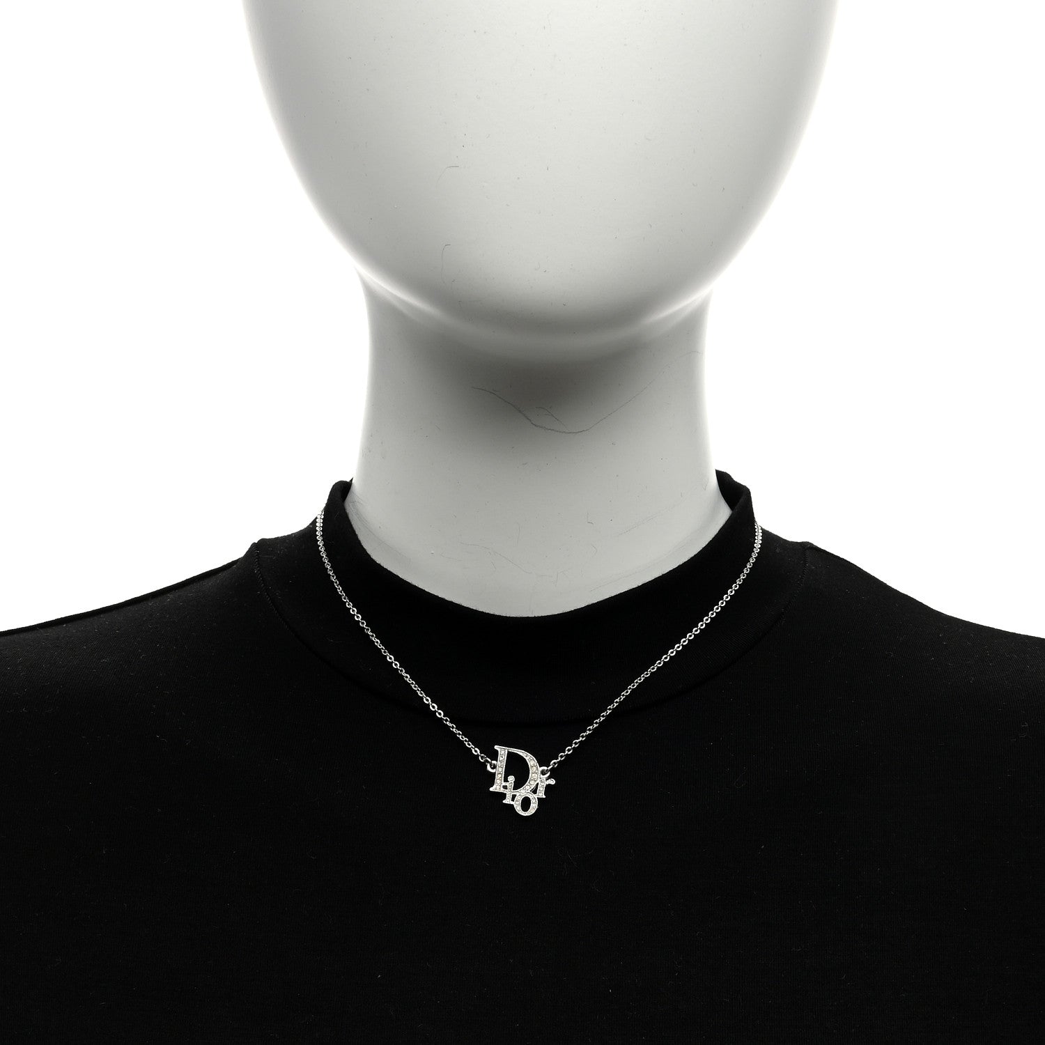 Christian Dior Crystal Logo Necklace Silver 3 of 4