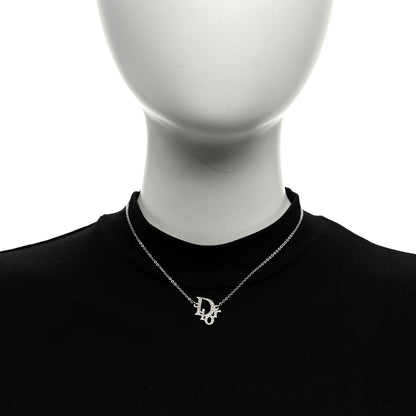 Christian Dior Crystal Logo Necklace Silver 3 of 4