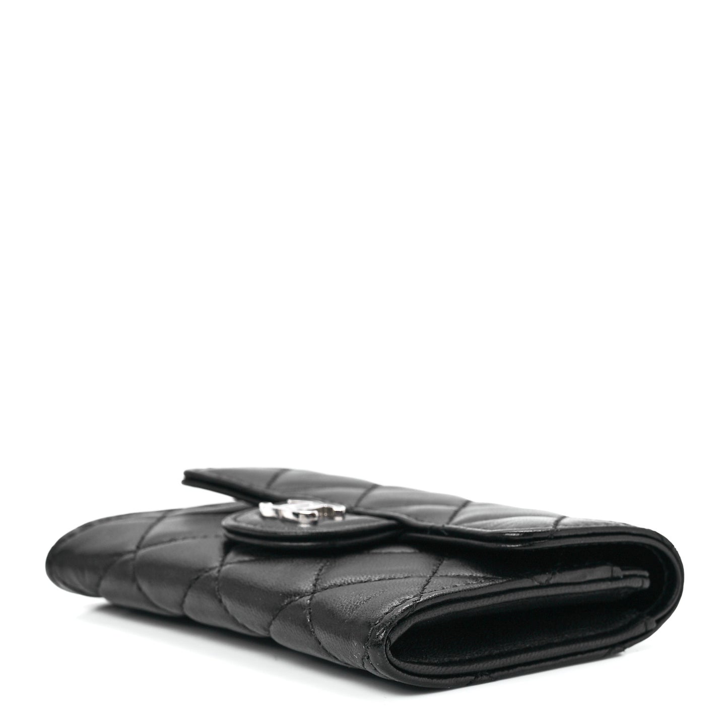 Lambskin Quilted Glitter CC Flap Card Holder Wallet Black