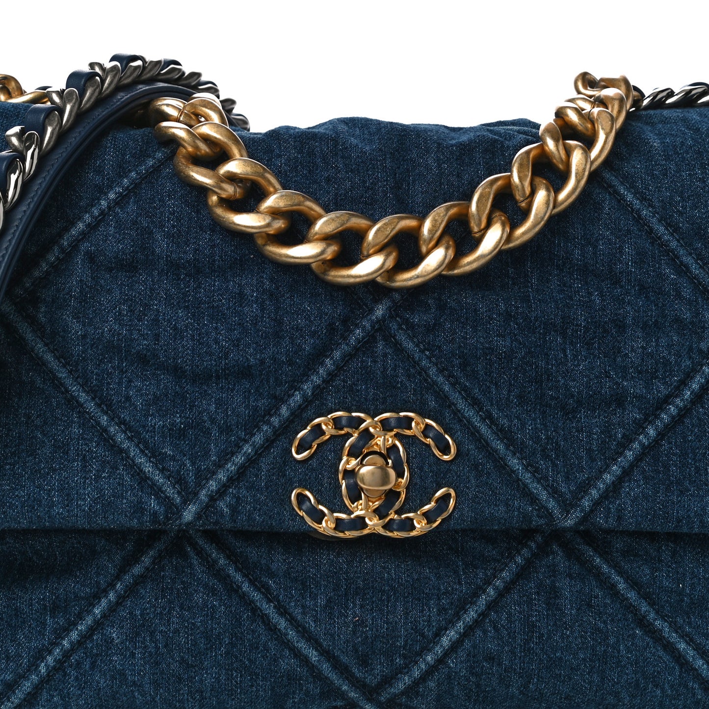 Denim Quilted Large Chanel 19 Flap Blue