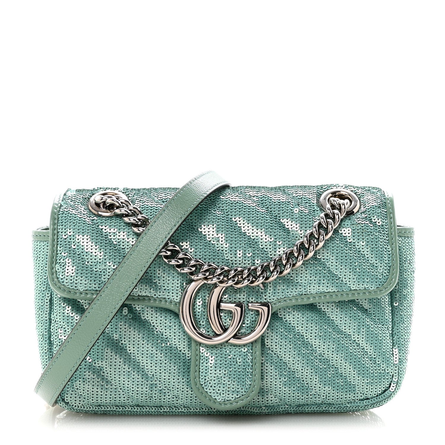 Gucci Sequin Matelasse Small GG Marmont Shoulder Bag Water Green Verde Chiaro Light Water Green 1 of 10
