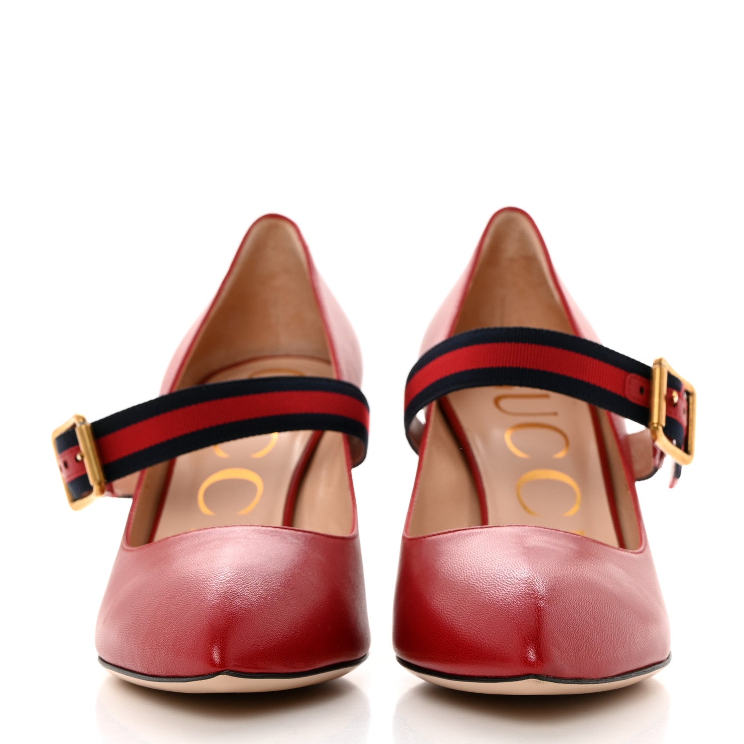 Gucci Malaga Kid Sylvie Web Mid Heel Pumps 36 Hibiscus Red 2 of 9