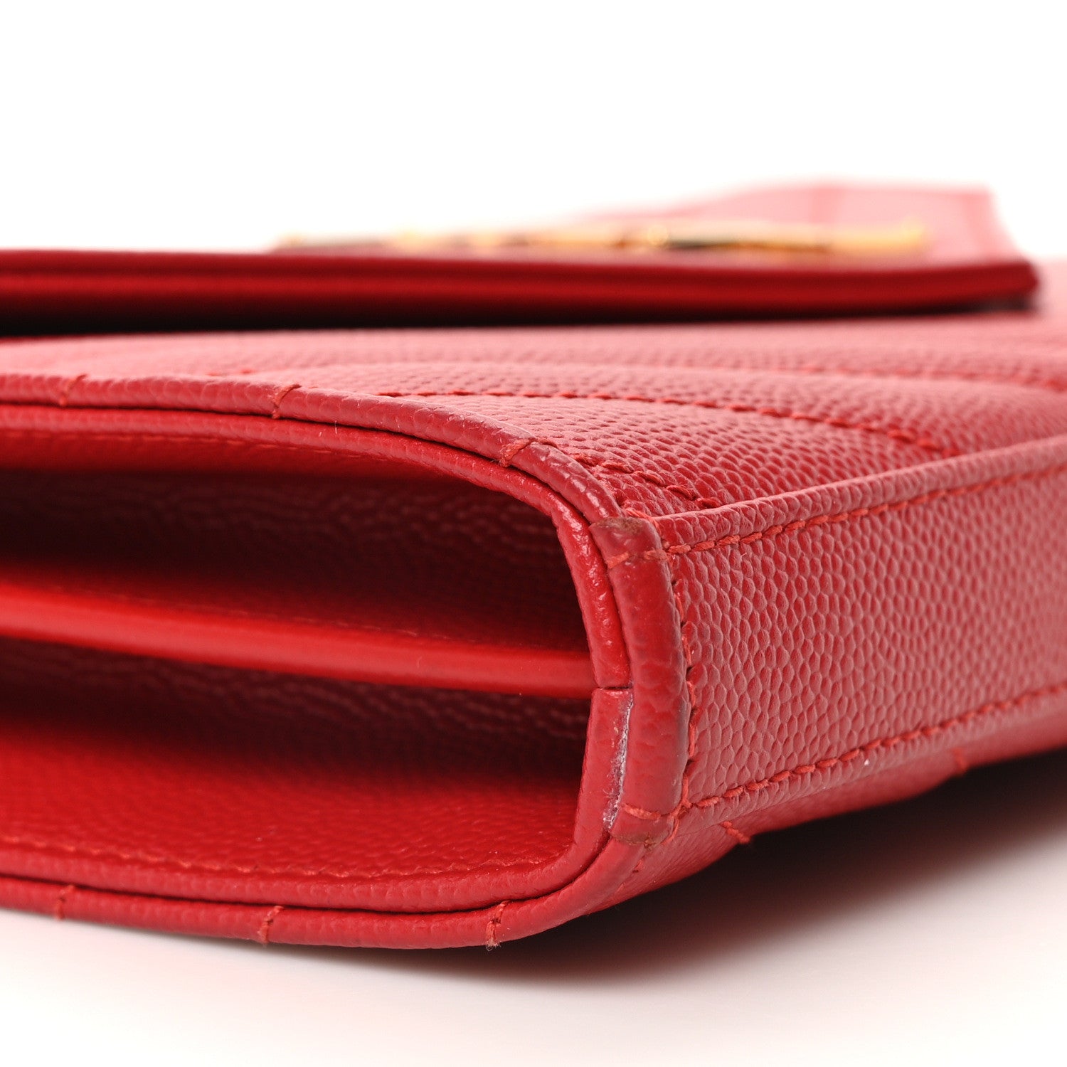 Saint Laurent Grain De Poudre Matelasse Chevron Monogram Chain Wallet Red 8 of 9