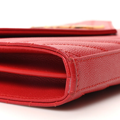 Saint Laurent Grain De Poudre Matelasse Chevron Monogram Chain Wallet Red 8 of 9