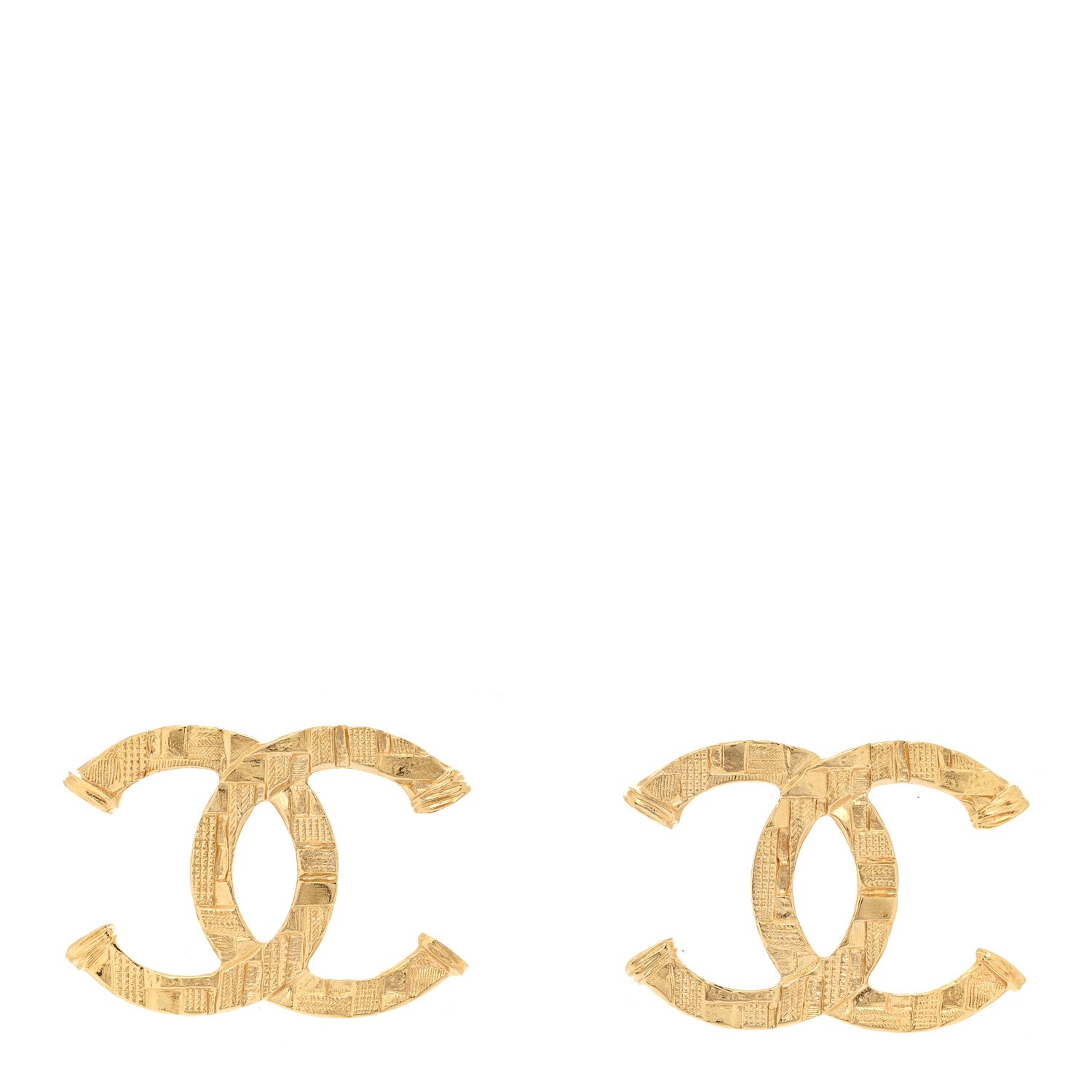 Chanel Metal Tweed Effect CC Earrings Gold 1 of 4