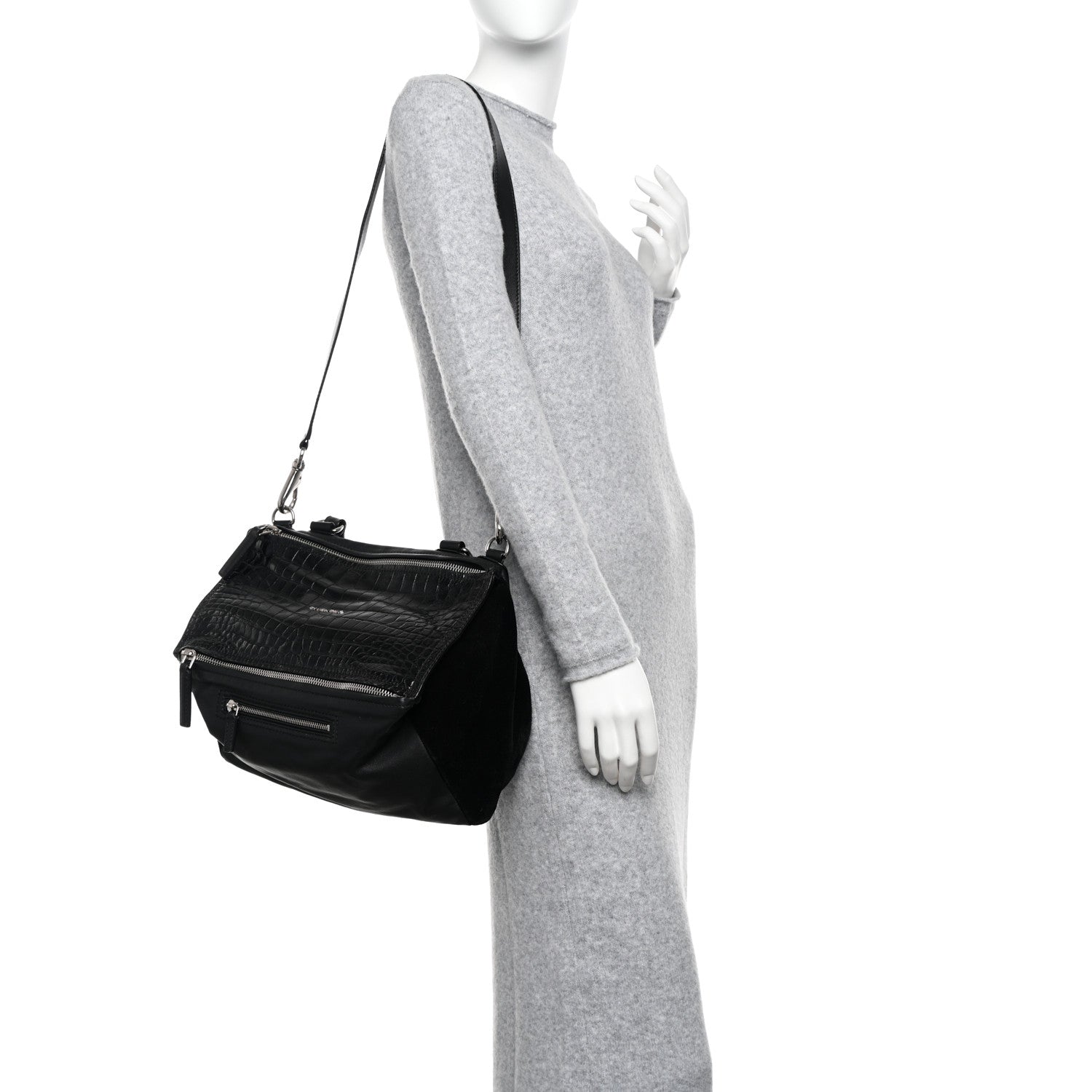 Givenchy Calfskin Crocodile Embossed Medium Pandora Black 2 of 11