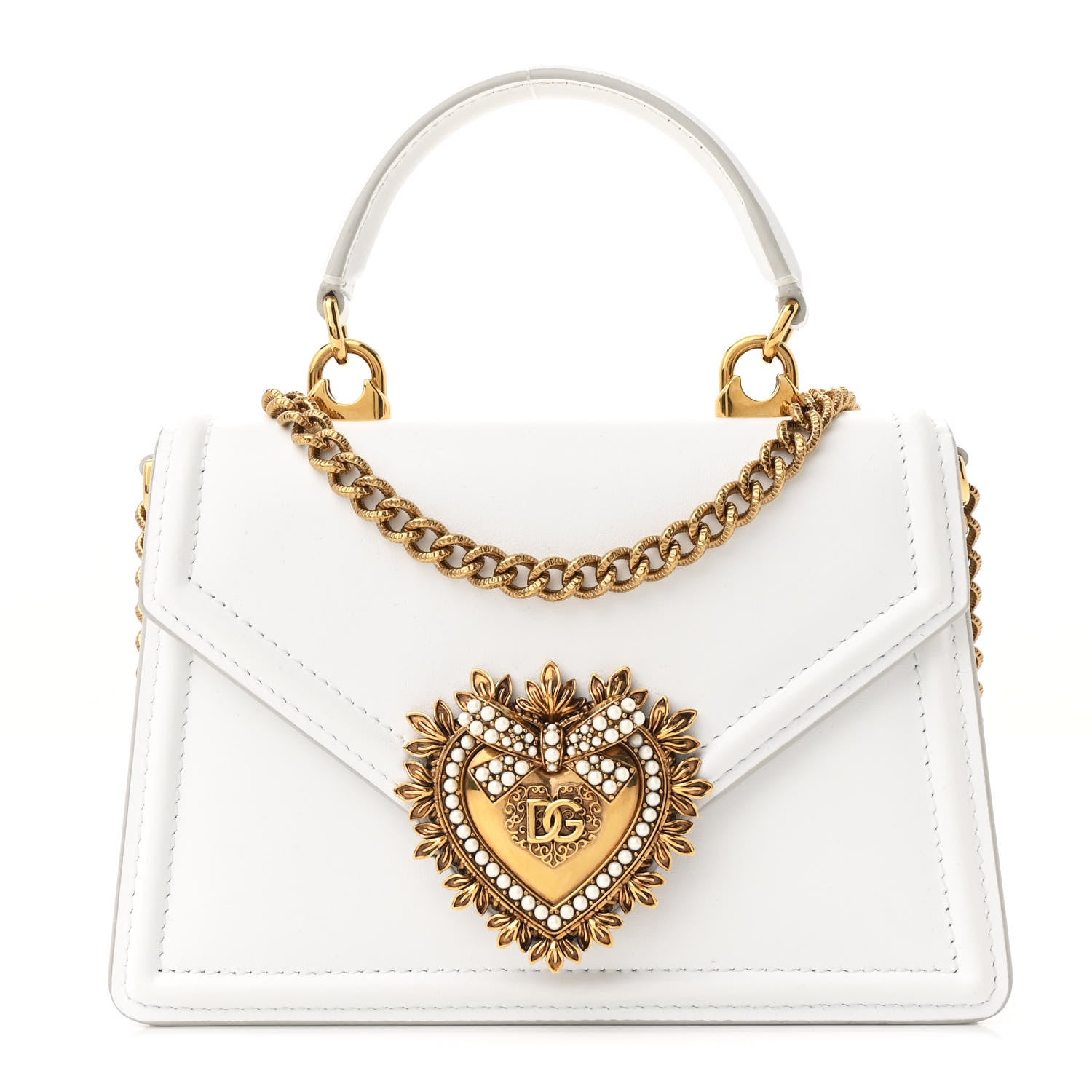 Dolce & Gabbana Smooth Calfskin Small Devotion Envelope Top Handle Bag White 1 of 12