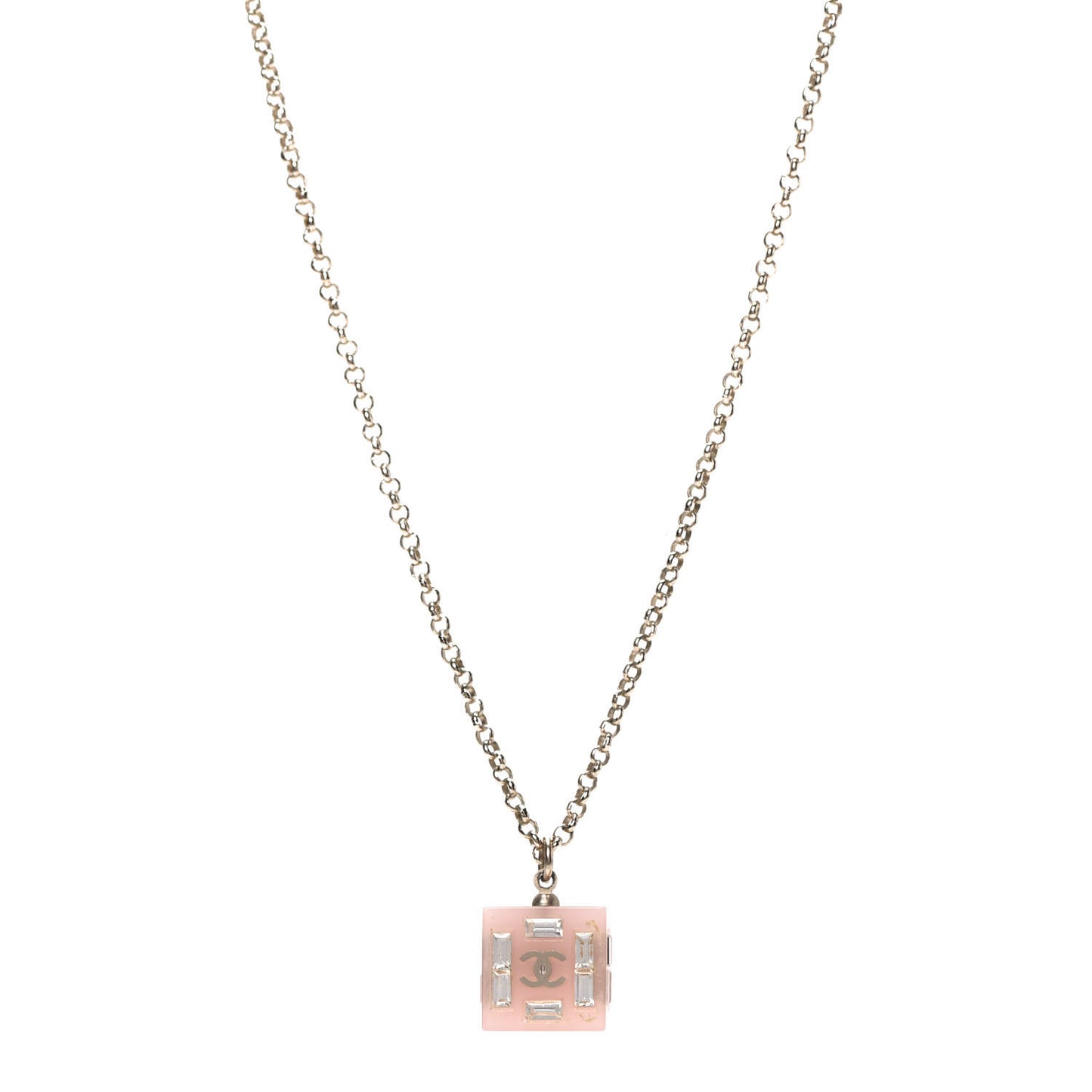 Resin Baguette Crystal Geometric Square CC Necklace Rose Pink