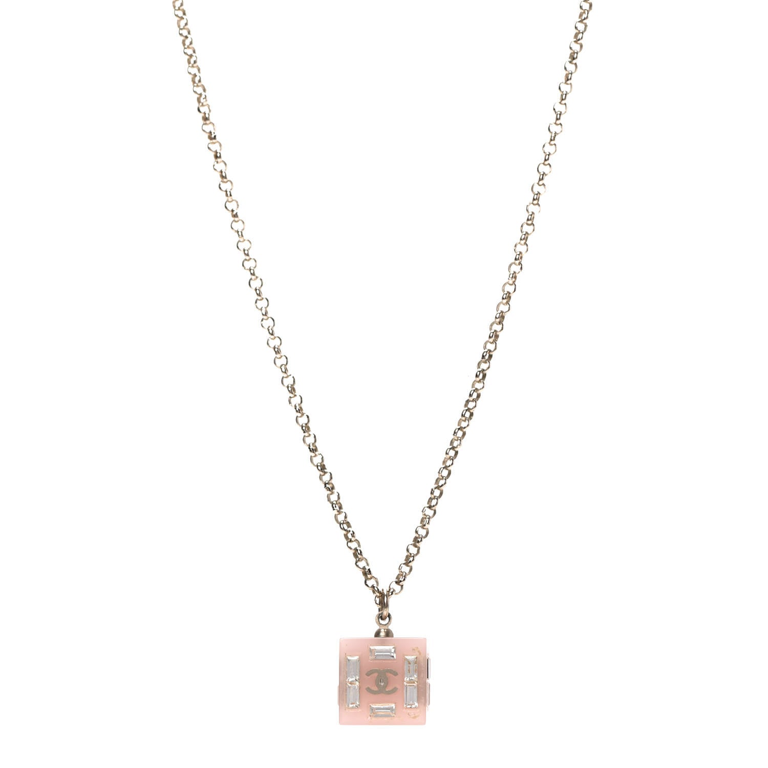 Chanel Resin Baguette Crystal Geometric Square CC Necklace Rose Pink 1 of 6