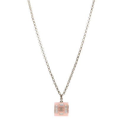 Chanel Resin Baguette Crystal Geometric Square CC Necklace Rose Pink 1 of 6