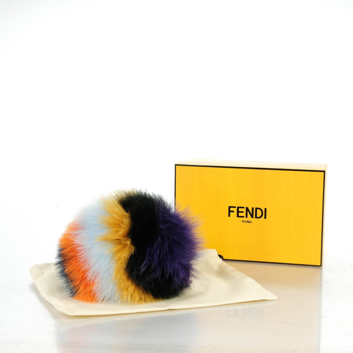 Fendi Fox Fur Shiny Nappa Rainbow Pom Pom Bag Charm Ametista Multicolor Grigio 5 of 5