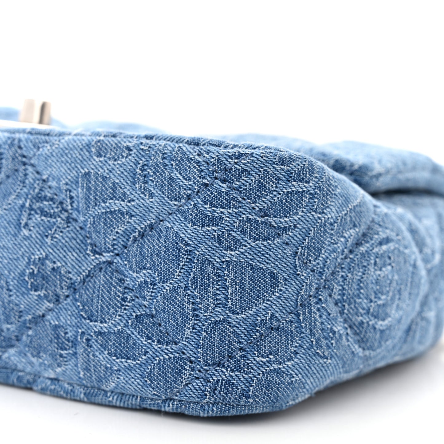 Denim Quilted Camellia Sweetheart Mini Flap Blue