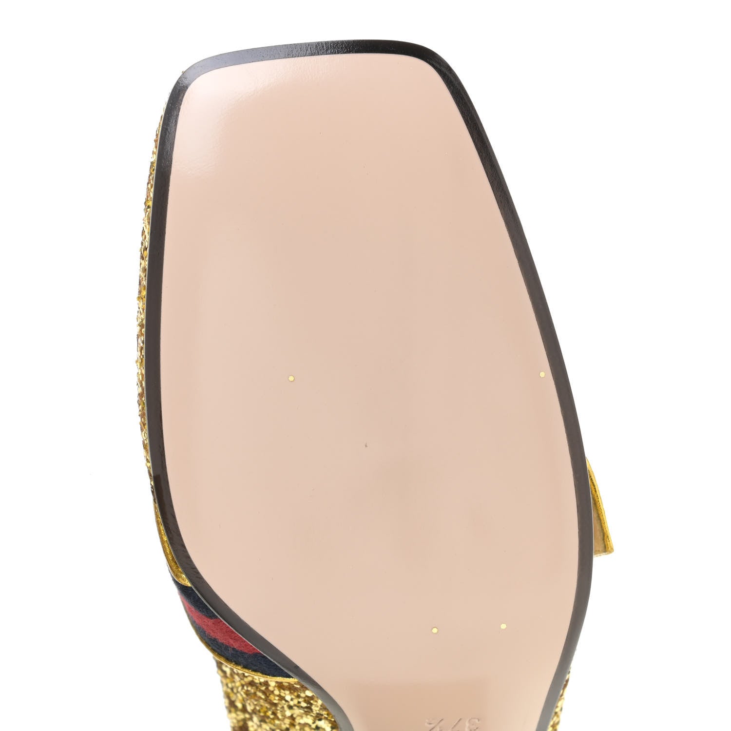Gucci Glitter Nappa Web Peyton 75mm Loafer Pumps 37.5 Oro Vecchio 8 of 13