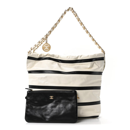 Chanel Shiny Calfskin Striped Small Chanel 22 Black White 3 of 11