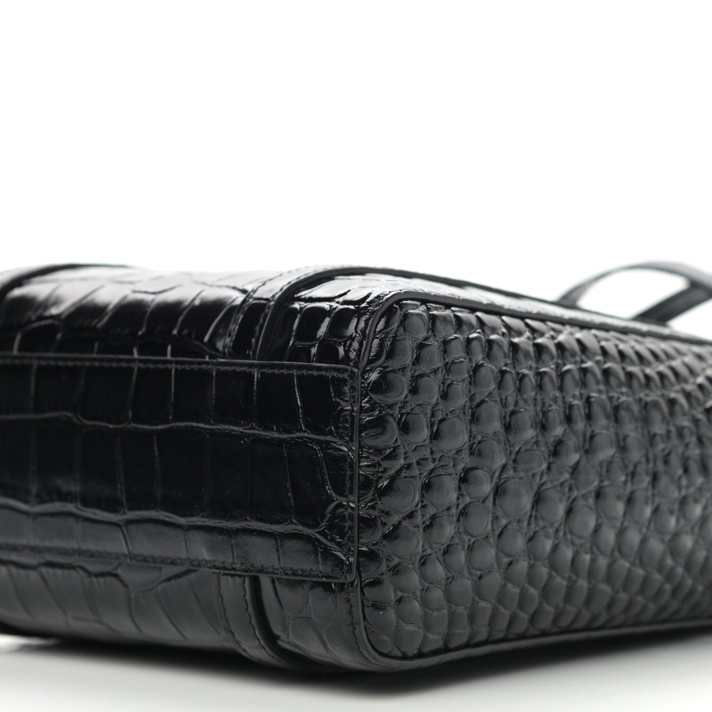 Shiny Calfskin Logo Crocodile Embossed XXS Everyday Tote Black