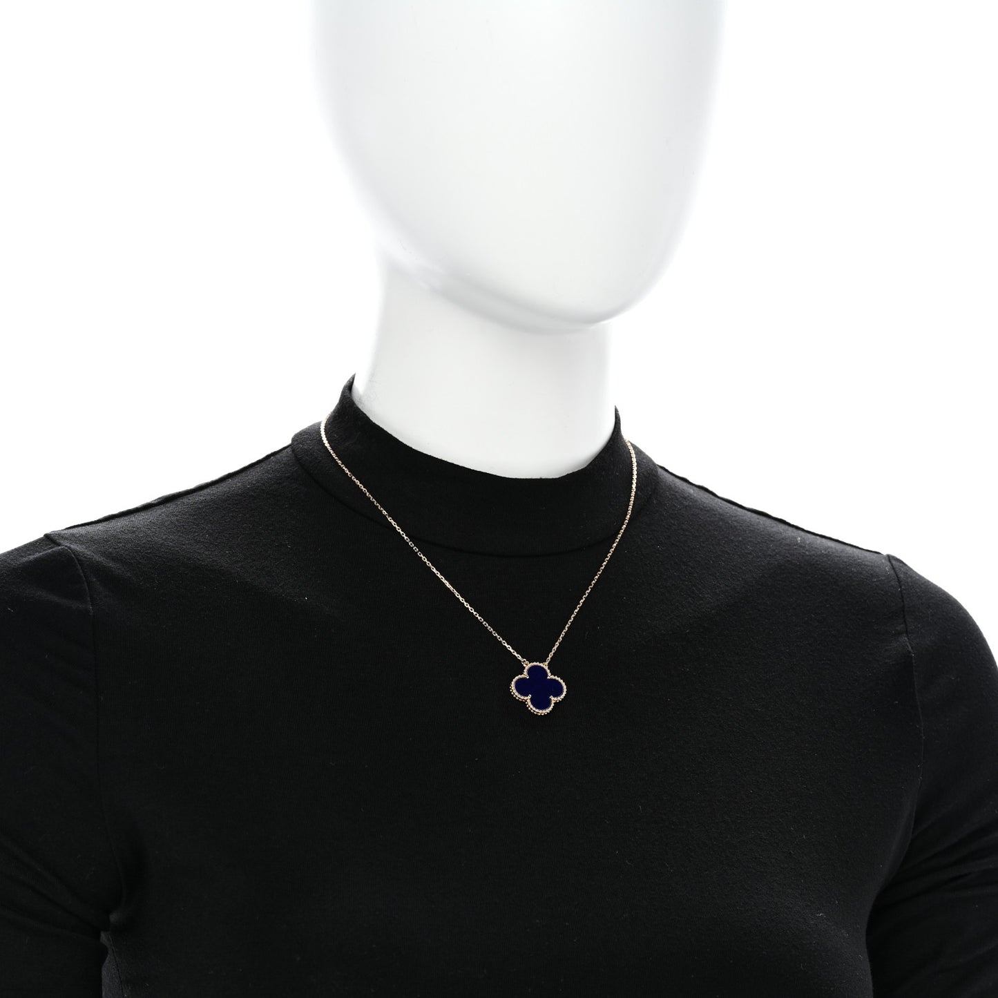 18K Yellow Gold Blue Sevres Porcelain Magic Alhambra Vendome Necklace