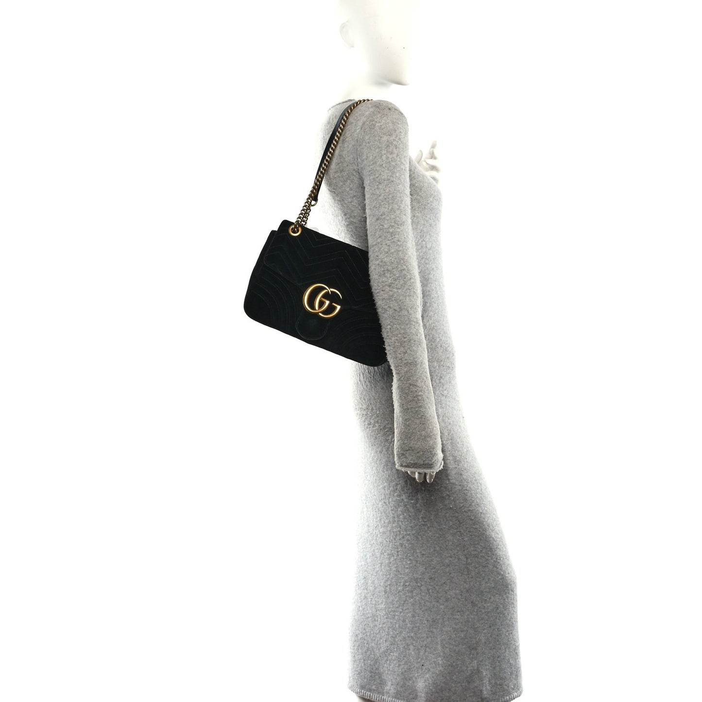 Velvet Matelasse Medium GG Marmont Shoulder Bag Black