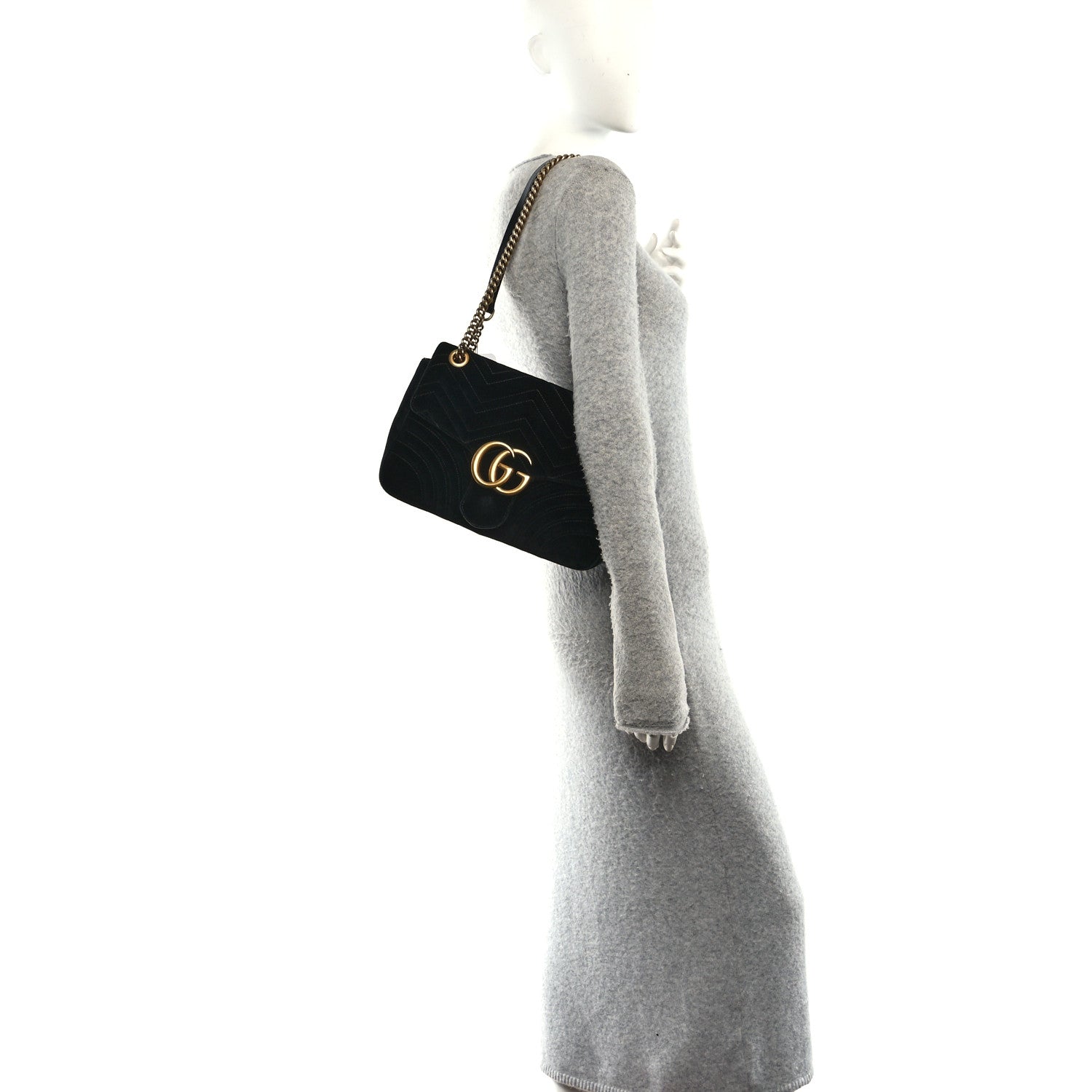 Gucci Velvet Matelasse Medium GG Marmont Shoulder Bag Black 2 of 11