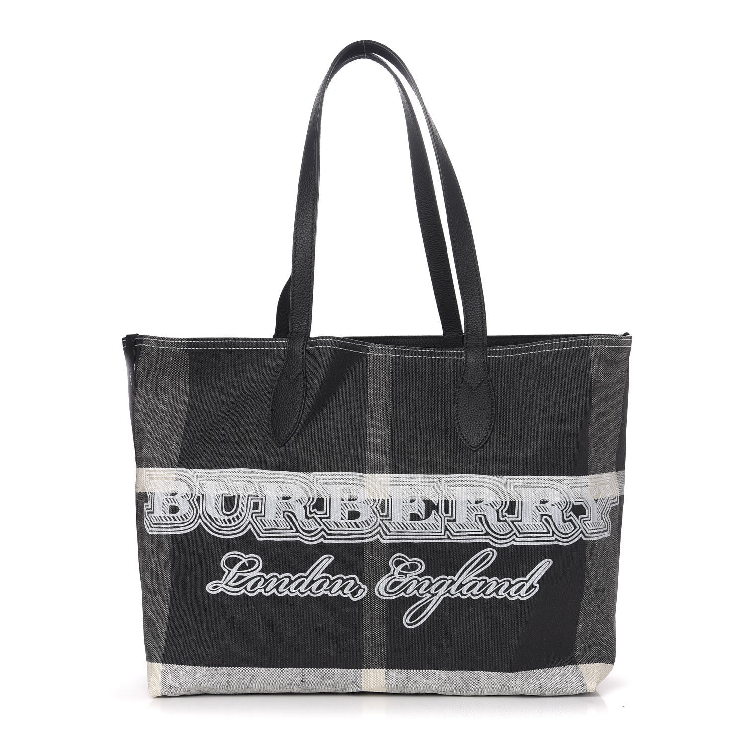 Burberry Coated Canvas Mega Check Medium Doodle Tote Black White 1 of 15