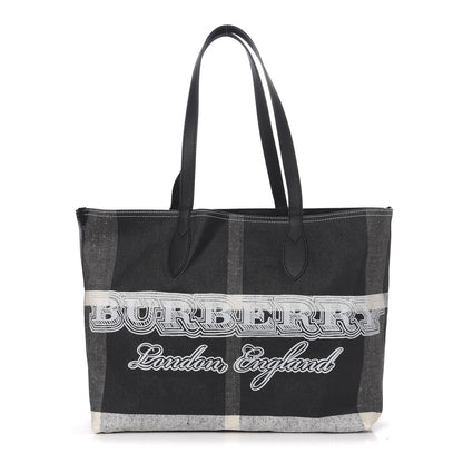Burberry Coated Canvas Mega Check Medium Doodle Tote Black White 1 of 15