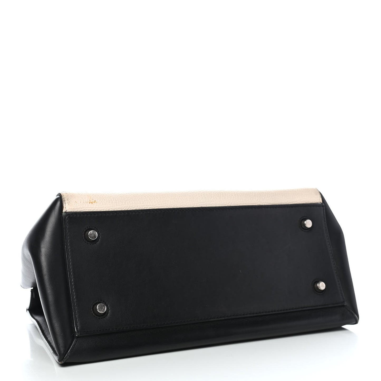 Supple Calfskin Medium Bi-Color Edge Shoulder Bag Cream