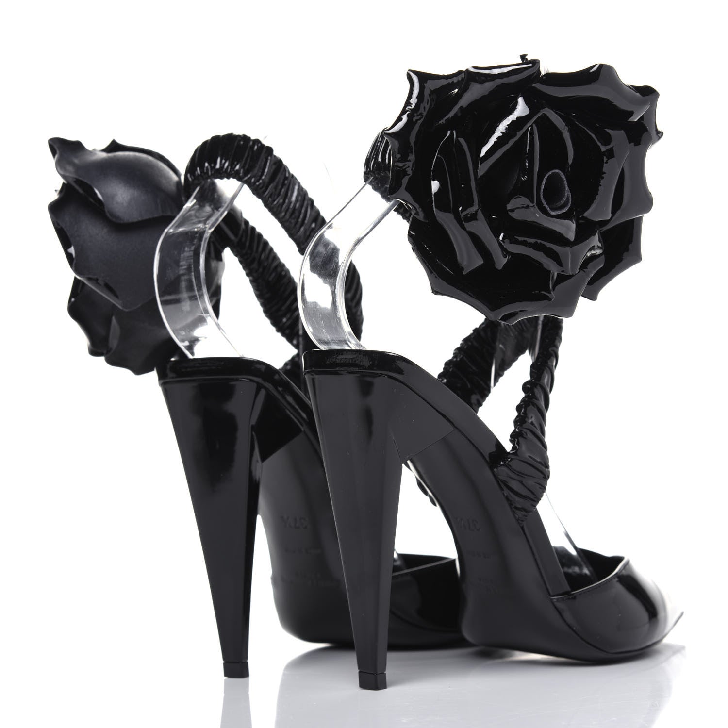 Saint Laurent Patent Freja 105 Flower Ankle Pumps 37.5 Black 4 of 12