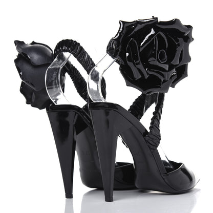 Saint Laurent Patent Freja 105 Flower Ankle Pumps 37.5 Black 4 of 12
