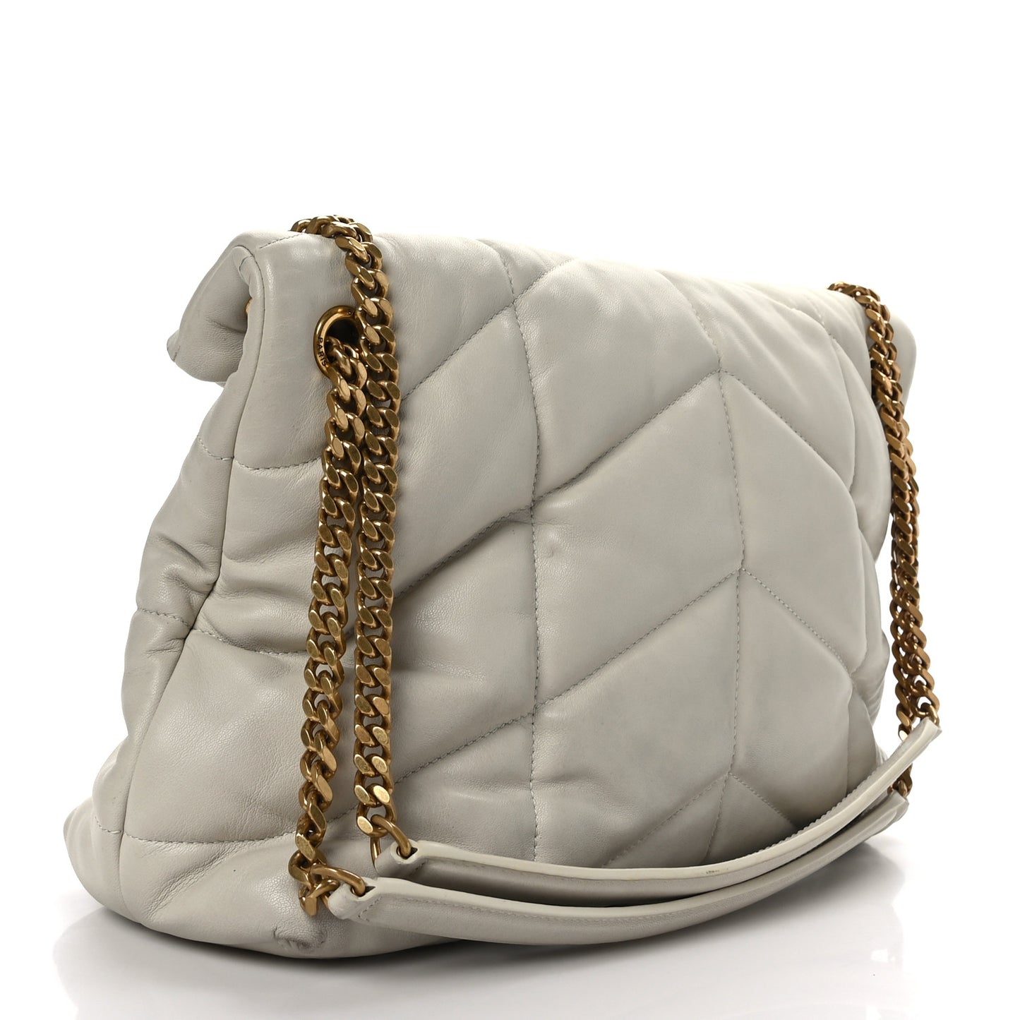 Lambskin Quilted Medium Loulou Puffer Monogram Chain Satchel Crema Soft
