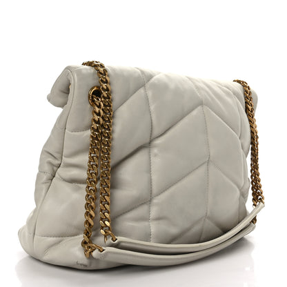 Saint Laurent Lambskin Quilted Medium Loulou Puffer Monogram Chain Satchel Crema Soft 3 of 10