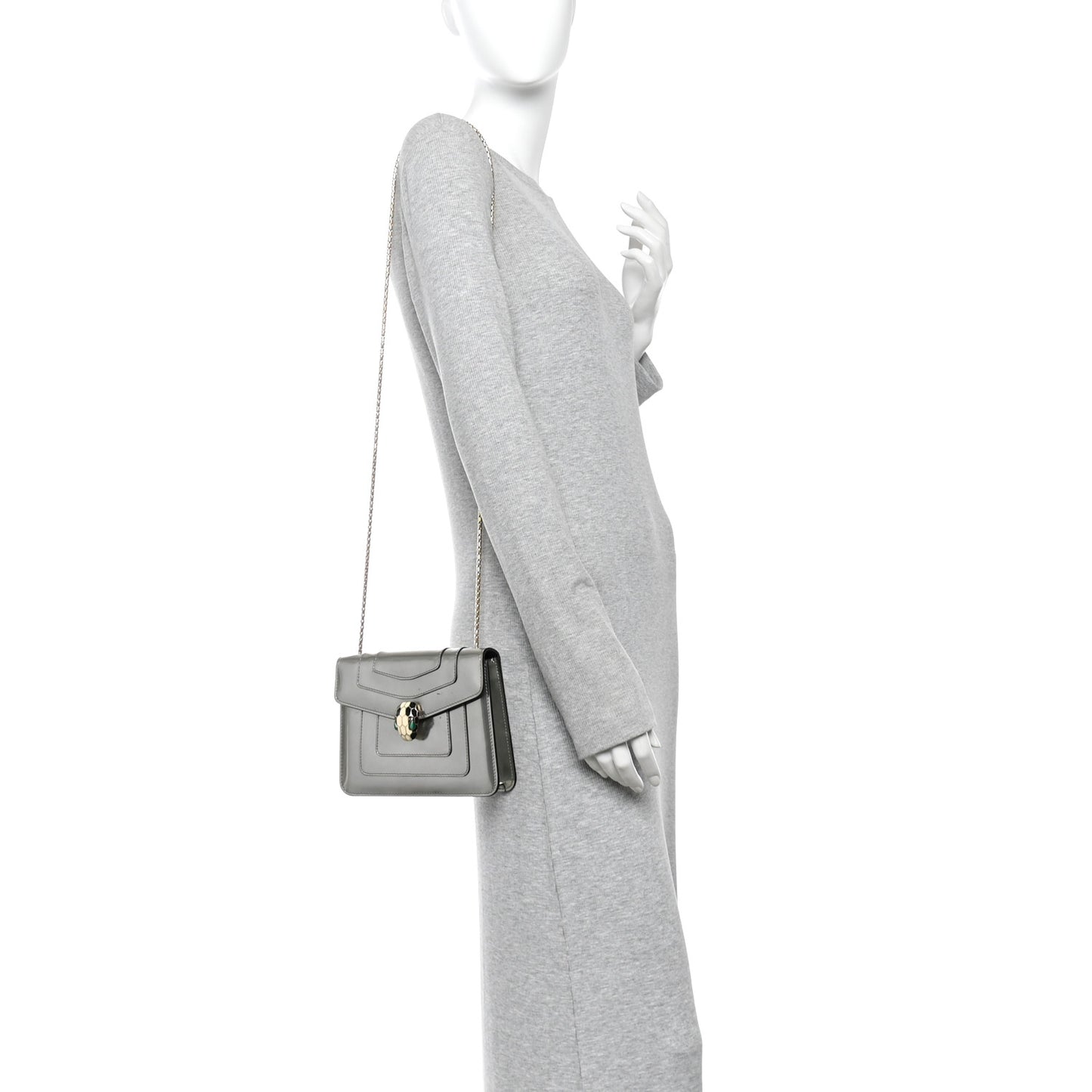 Metallic Calfskin Small Serpenti Forever Snake Strap Crossbody Bag Silver