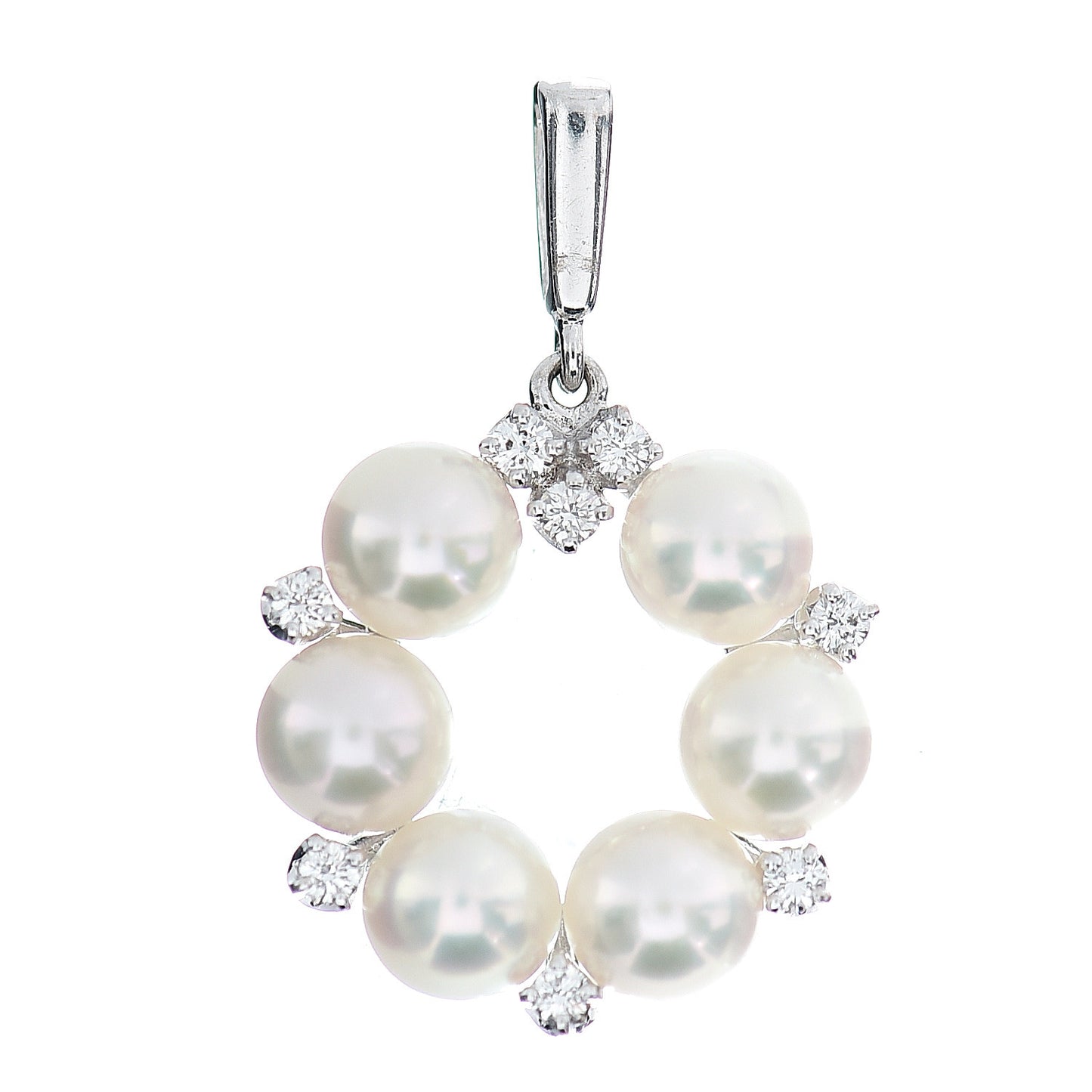 18K White Gold Diamond Akoya Pearl 5-5.5mm Wreath Pendant
