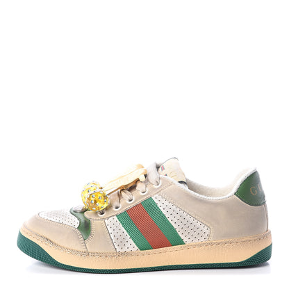 Gucci Nubuck Web Cherries Womens Screener Sneakers 35 Dusty Milk White Vintage Green 1 of 7