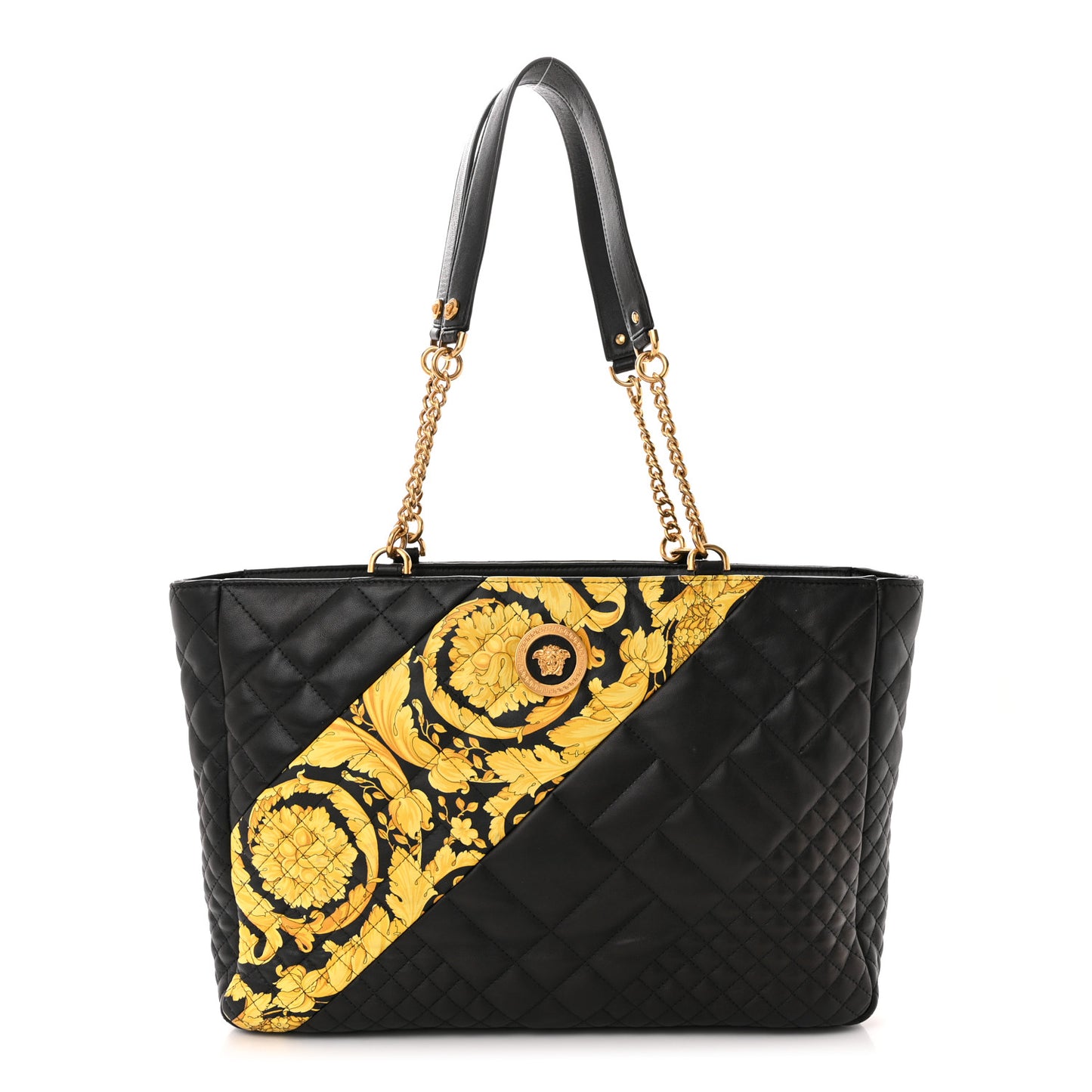 Nappa Baroque Print Quilted Trapuntata Tribute Shoulder Bag Gold Black