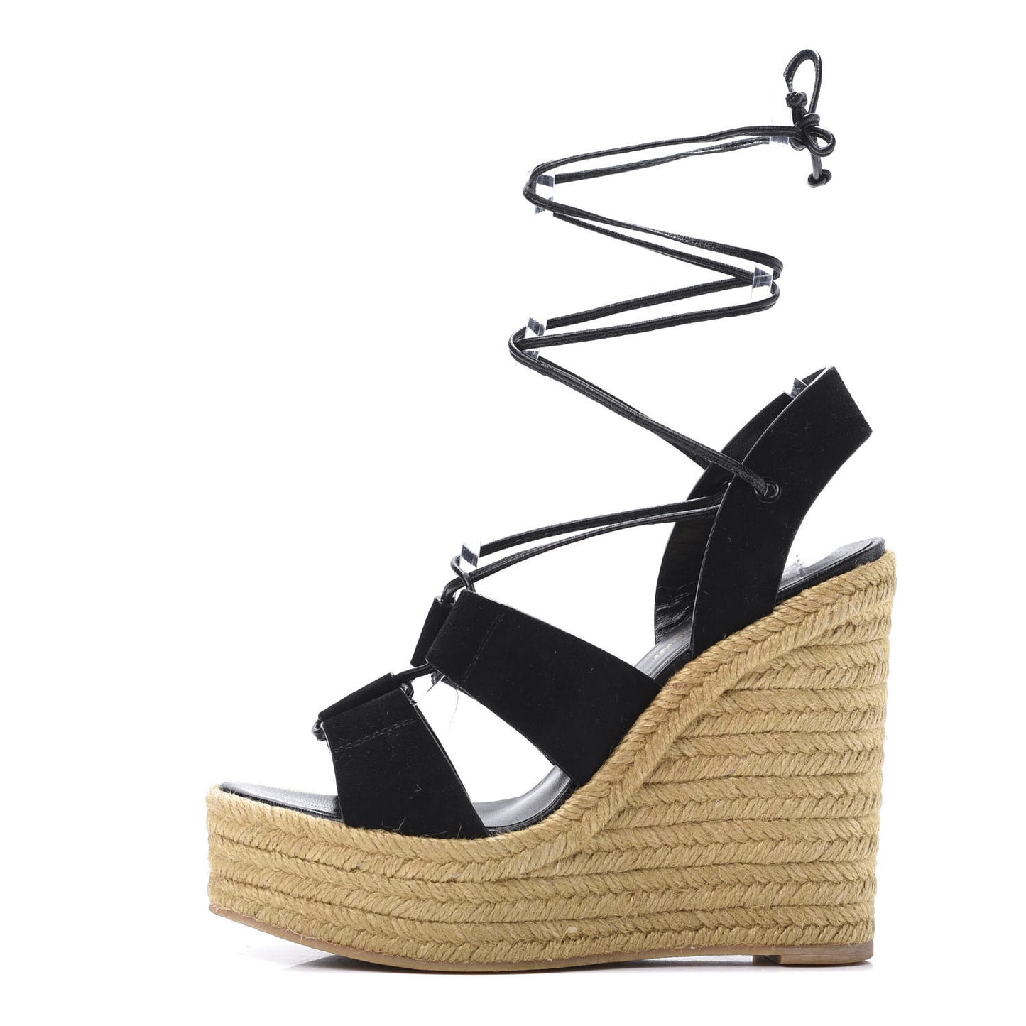 Suede Espadrille Lace-Up Wedges 38 Black