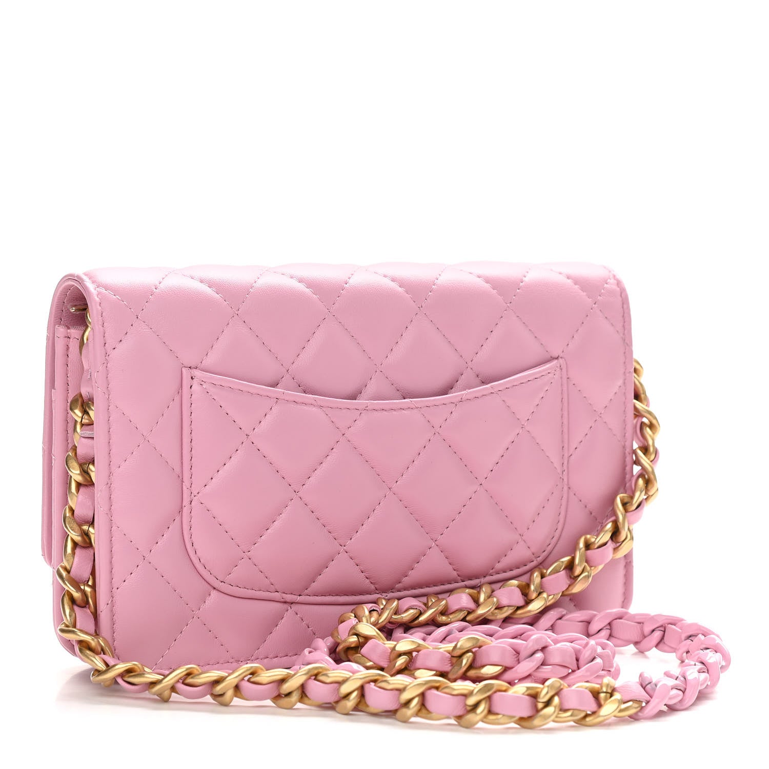 Chanel Lambskin Resin Quilted Wallet On Chain WOC Dark Pink 3 of 14