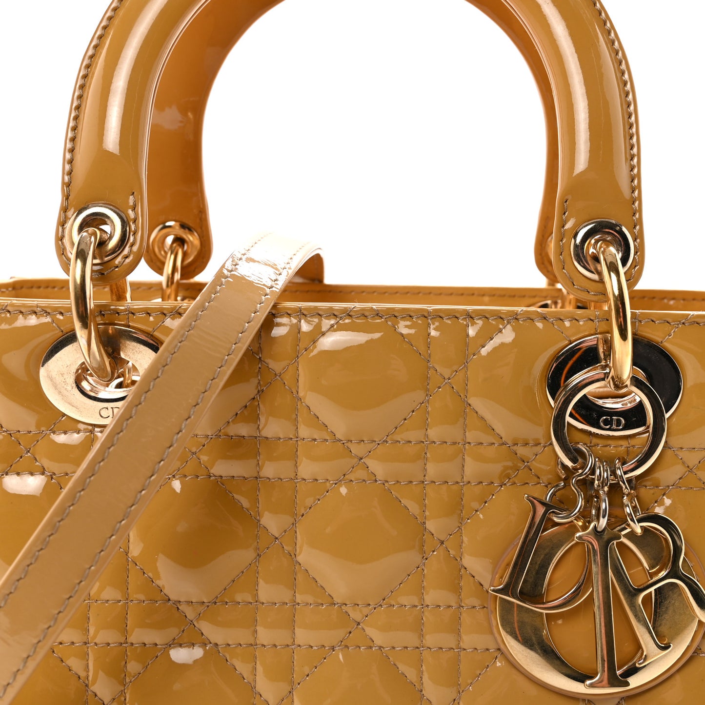 Patent Cannage Medium Lady Dior Beige